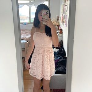 light pink lace floral babydoll sweetheart neckline dress